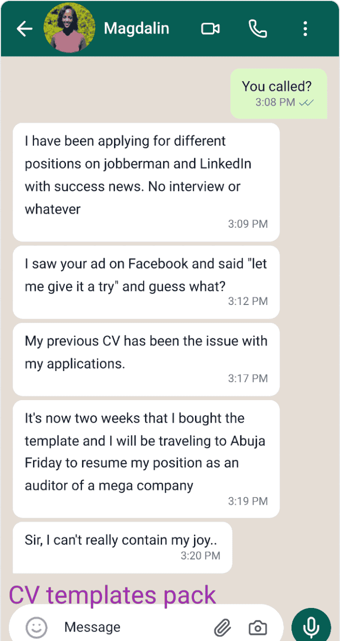 Magdalin landed a job in Abuja